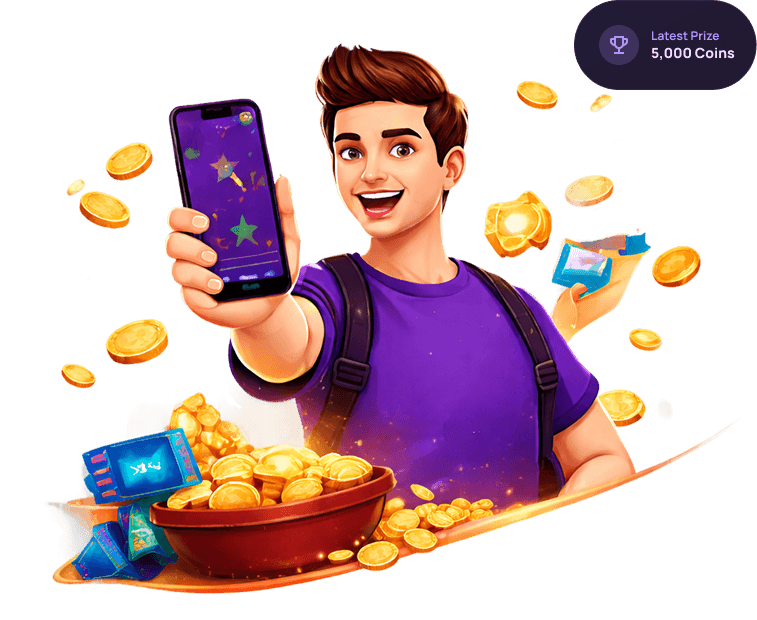 Boy holding phone with coins